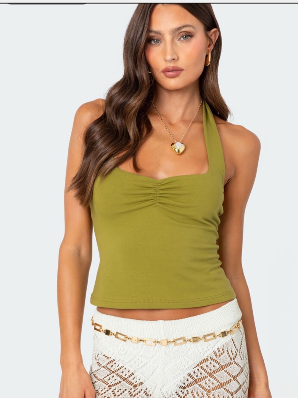 Edikted Green Halter Ruched Front Crop Top